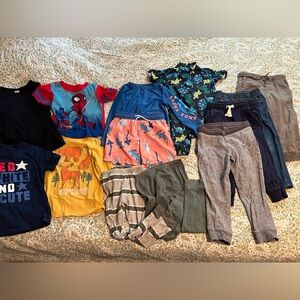 Lot of 3T toddler boy joggers, sweatpants, shirts, & swimsuits (13 items total)